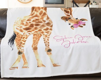 Personalized Giraffe Blanket For Girl, Unique Giraffe Gifts, Giraffe Baby Shower, Giraffe Nursery Decor, Toddler Nap Blanket, Birthday Gift