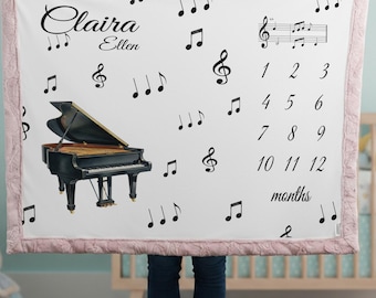 Personalized Piano Baby Milestone Blanket – Custom Music Theme Monthly Blanket