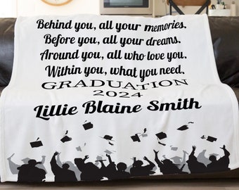 Personalized Graduation Blanket, High School Graduation Gift, Customized Grad Blanket, 2024 Graduation College Gift, Congratulations Gift