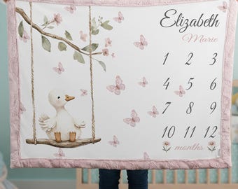 Personalized Duck Baby Milestone Blanket – Custom Butterfly Monthly Blanket
