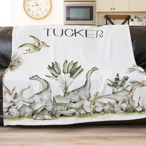 Dinosaur Baby Blanket, Personalized Dinosaur Blanket, Unisex Baby Blanket, Customized Baby Boy Blanket, Kids Name Blanket, Dinosaur Jungle