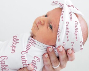 Baby Swaddle With Name, Name Swaddle For Baby Girl, Custom Newborn Blanket, Baby Girl Swaddle And Bow, Personalized Swaddle Blanket, Gift