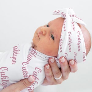 Baby Swaddle With Name, Name Swaddle For Baby Girl, Custom Newborn Blanket, Baby Girl Swaddle And Bow, Personalized Swaddle Blanket, Gift