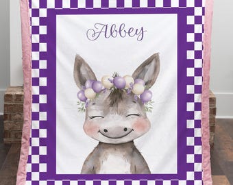 Personalized Donkey Minky Blanket – Custom Name Baby Blanket