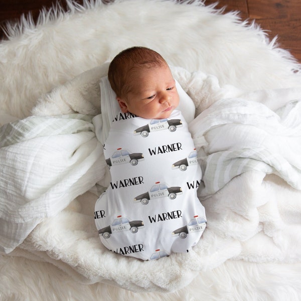 Police Swaddle Blanket, Personalized Baby Blanket Boy, Girl And Boy Swaddle, Police Officer, Newborn Baby Blanket, New Parent Gift