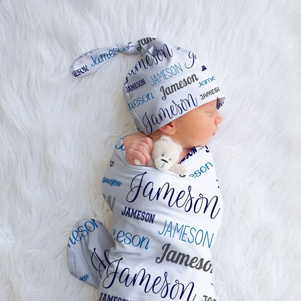 Baby Name Swaddle Boy, Baby Blankets Name Swaddle Personalized, Newborn Swaddle Set Boy, Infant Nursery Decor, Baby Shower Gift, Custom