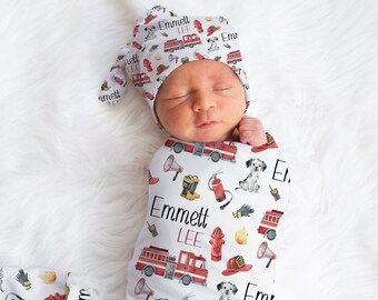Fire Truck Swaddle, Fireman Baby Shower Gift, Personalized Fire Truck Baby Swaddle, Photo Prop For Newborn, Customized Baby Swaddle