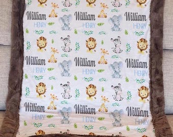 Safari Baby Blanket, Safari Baby Animals, Safari Baby Shower Gifts, Personalized Jungle Blanket, Custom Safari Nursery Decor, Baby Boy