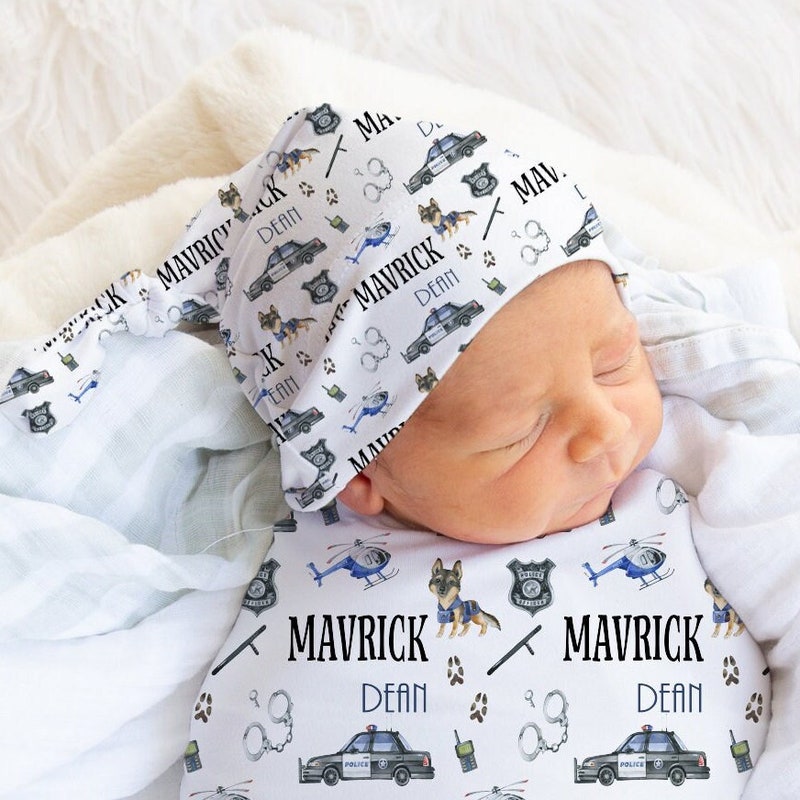 🎁Buy 2 FREE SHIPPING🎁 Personalized Police Swaddle, Policeman Baby Shower Gift, Personalized Cop Baby Swaddle, Photo Prop For Newborn, Customized Baby Swaddle, Hospital Blanket