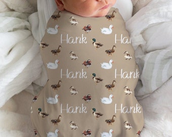 Personalized Mallard Duck Baby Swaddle Blanket, Nursery Decor