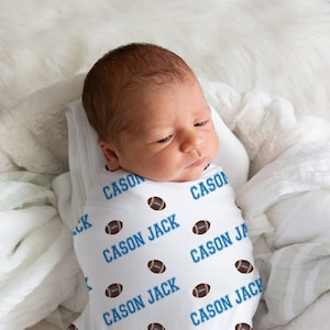 Football Swaddle, Personalized Baby Boy Swaddle , Swaddle Blanket Boy, Custom Photo Blanket, Football Nursery Blanket, Football Baby Shower