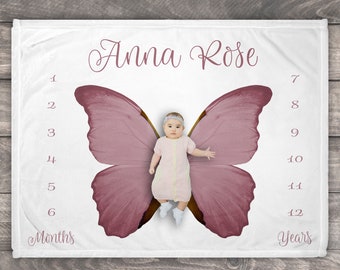 Personalized Baby Blankie Butterfly Baby Milestone Blanket Pink and Gold Butterfly Baby Blanket Baby Girl Blanket Monthly Baby Blanket