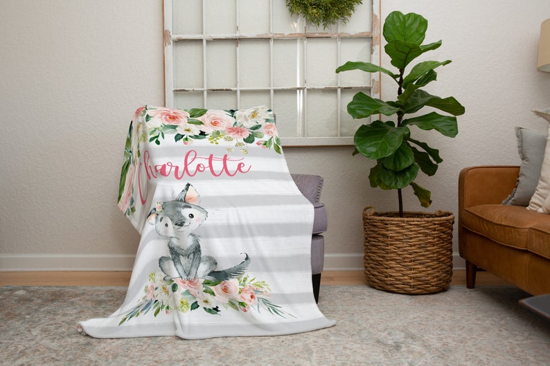 Baby Blankets Personalized Baby Wolf Blanket Baby Girl Etsy