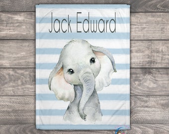 Elephant Blanket, Custom Name Blanket, Unique Baby Boy Gift, Baby Name Blanket, Minky Baby Boy Blanket, Boho Minky Baby Blanket, Blue
