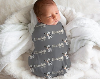Cow Blanket, Custom Swaddle Blanket, Name Swaddle, Personalized Newborn Swaddle, Farm Baby Shower, New Mom Gift, Baby Girl Throw