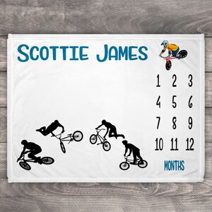 Milestone Blanket Boy BMX Dirt Bike Personalized Baby Blanket Custom Name Baby Blanket Growth Chart Blanket Newborn Blanket Personalize
