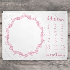Coquette Bow Milestone Blanket, Personalized Pink Bow Milestone Blanket, Monthly Growth Chart, Bow Baby Shower Gift, Bow Nursery, Girl Gift