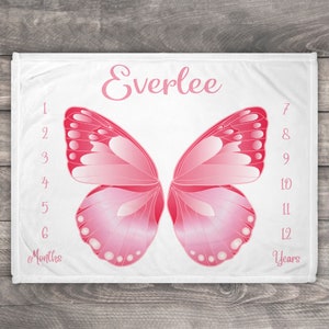 Personalized Butterfly Blanket, Baby Milestone Blanket Girl, Unique Photo Gift, Butterfly Baby Shower, Pink Nursery Blanket, Newborn Gift