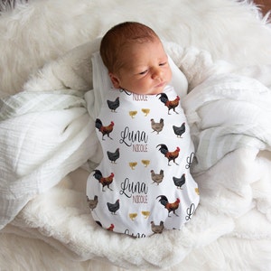 Chicken Swaddle, Farm Swaddle, Personalized Chicken Baby Swaddle, Custom Swaddle Blanket, Chicken Baby Shower Gift, Chicken Nursery, Newborn