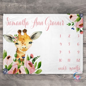 Month Blanket, Baby Age Photo Prop, Elegant Baby Blanket, Customize Blanket, Baby Girl Blankets Personalized, Giraffe Blanket, Gift New Mom