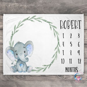 Elephant Blanket - Growth Blanket -  Newborn Milestone Blanket - Elephant Baby Milestone Blanket - Baby Elephant Blanket - Name Blanket