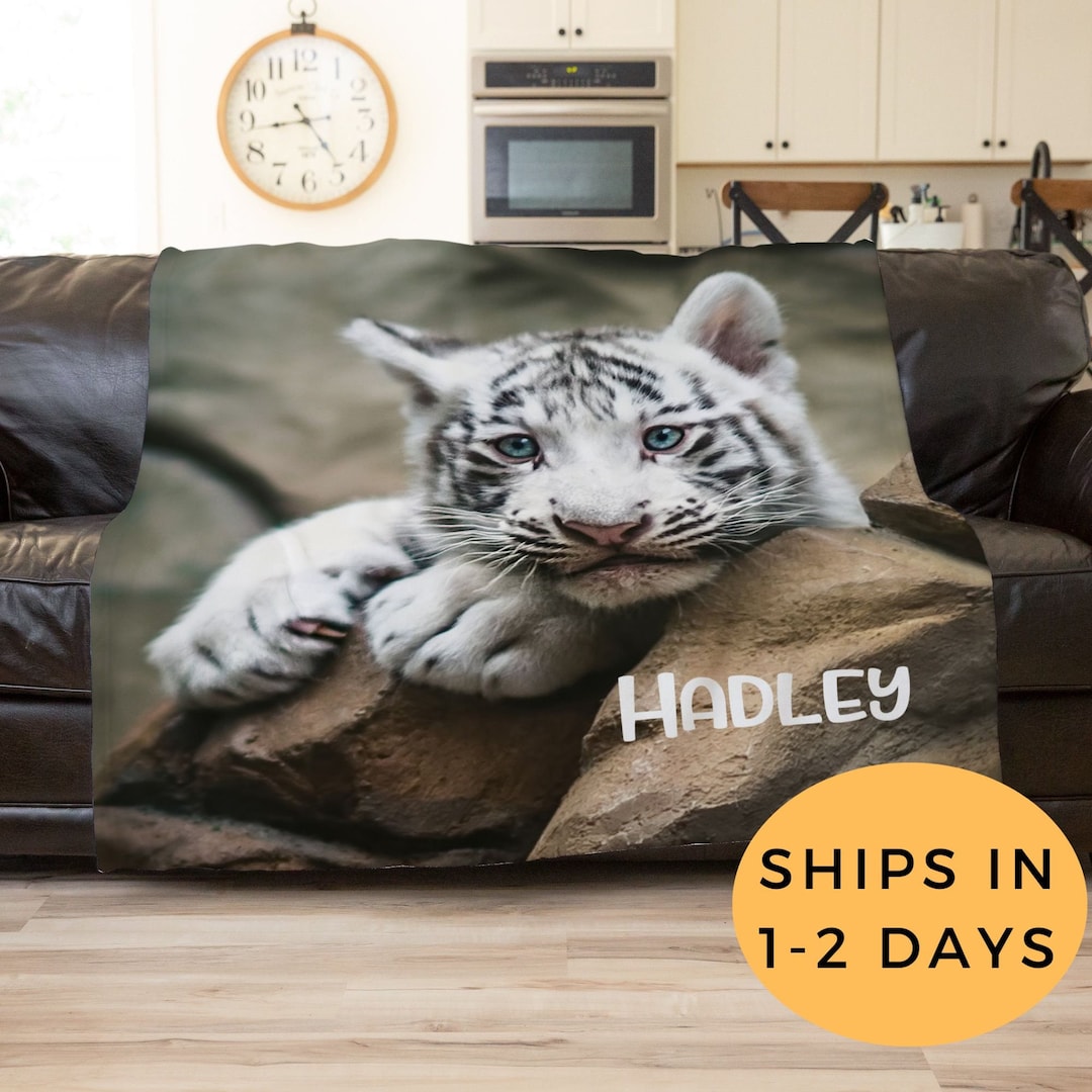 White Tiger Blanket, Personalized Tiger Blanket, Custom White Tiger