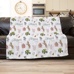 Farm Blanket, Farm Nusery Decor, Kids Name Blanket, Custom Toddler Blanket, Farm Animal Nursery Decor, Animal Print Throw Blanket, Horse
