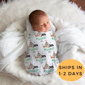 Cow Blanket, Custom Swaddle Blanket, Name Swaddle, Personalized Newborn Swaddle, Farm Baby Shower, New Mom Gift, Baby Girl Throw