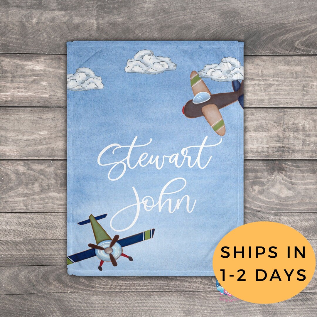 Airplane Baby Blanket personalized Baby Blanket Name Etsy