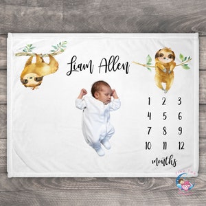 Sloth Baby Blanket - Newborn Milestone Blanket - Sloth Blanket - Baby Age Blanket - Baby Boy Month Blanket - Growth Blanket - Photo Blanket