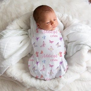 Butterfly Personalized Swaddle Blanket, Custom Swaddle Blanket, Butterfly Nursery, Butterfly Baby Shower Gift, Baby Girl Blanket