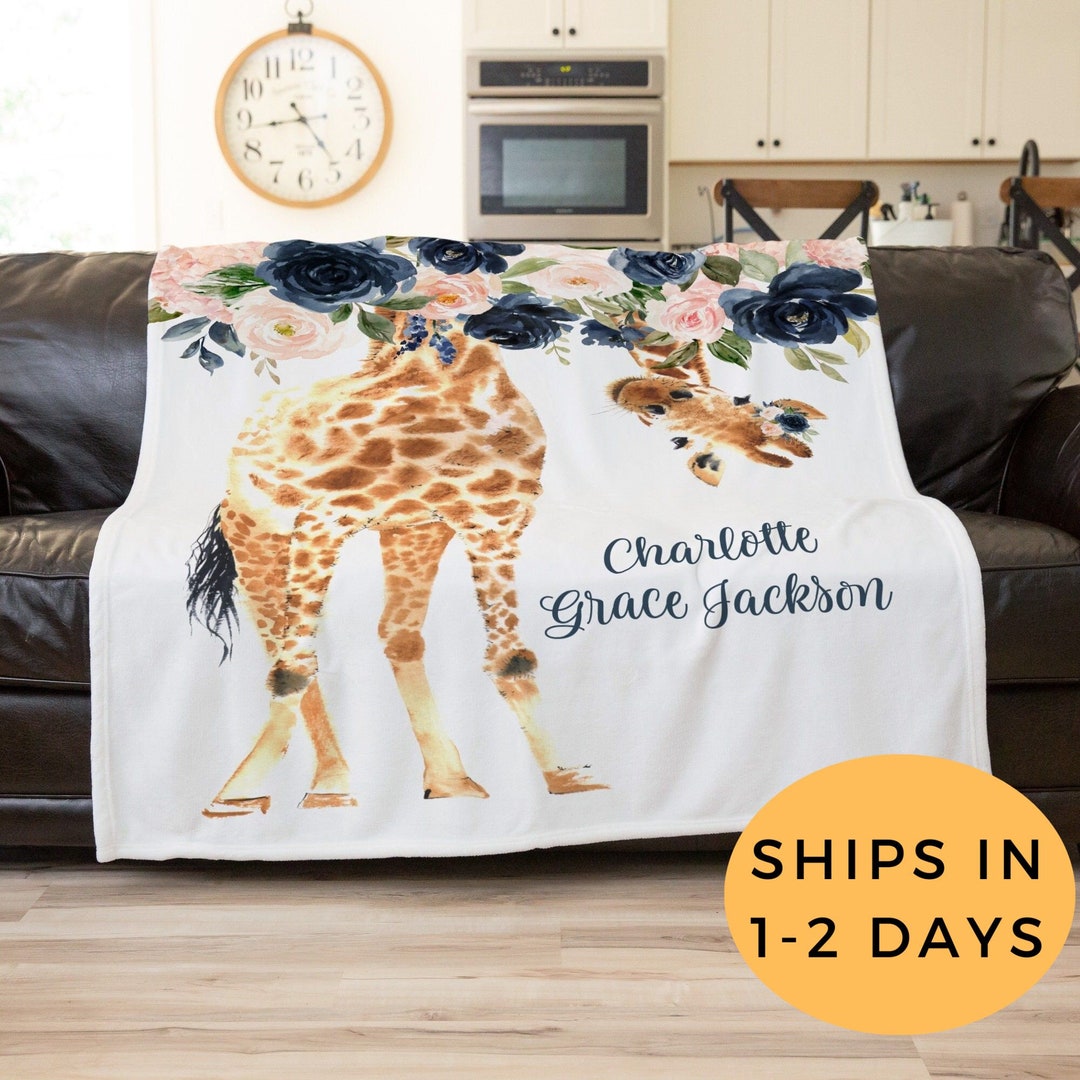Personalized Giraffe Blanket for Girl, Unique Giraffe Gifts, Giraffe