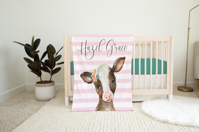 Cow Baby Blanket Personalized Baby Blanket Girl Custom Name Etsy