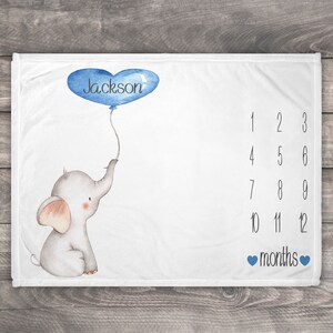 Elephant Milestone Blanket Boy, Personalized Baby Milestone Blanket, Customized Blanket, Elephant Nursery, Elephant Baby Shower, Photo Prop