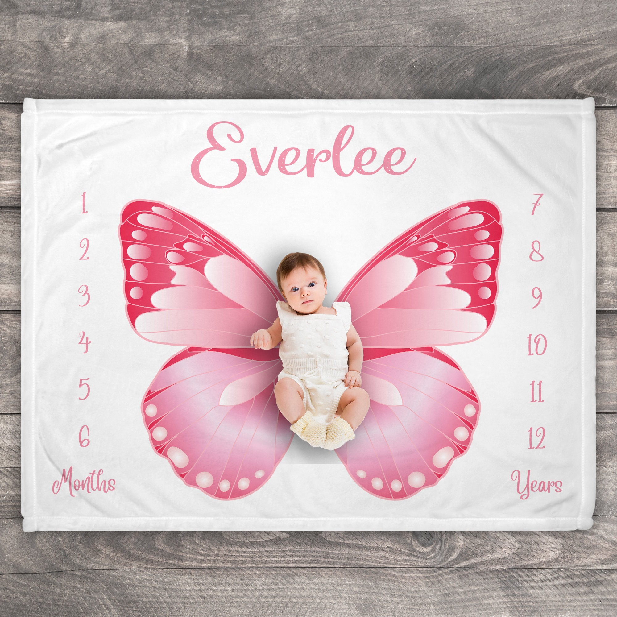 Personalized Butterfly Blanket Baby Milestone Blanket Girl