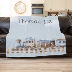 Train Blanket, Personalized Baby Blanket Boy, Custom Toddler Name Blanket, Train Theme Baby Shower, Train Nursery, Kids Throw, Train Gifts