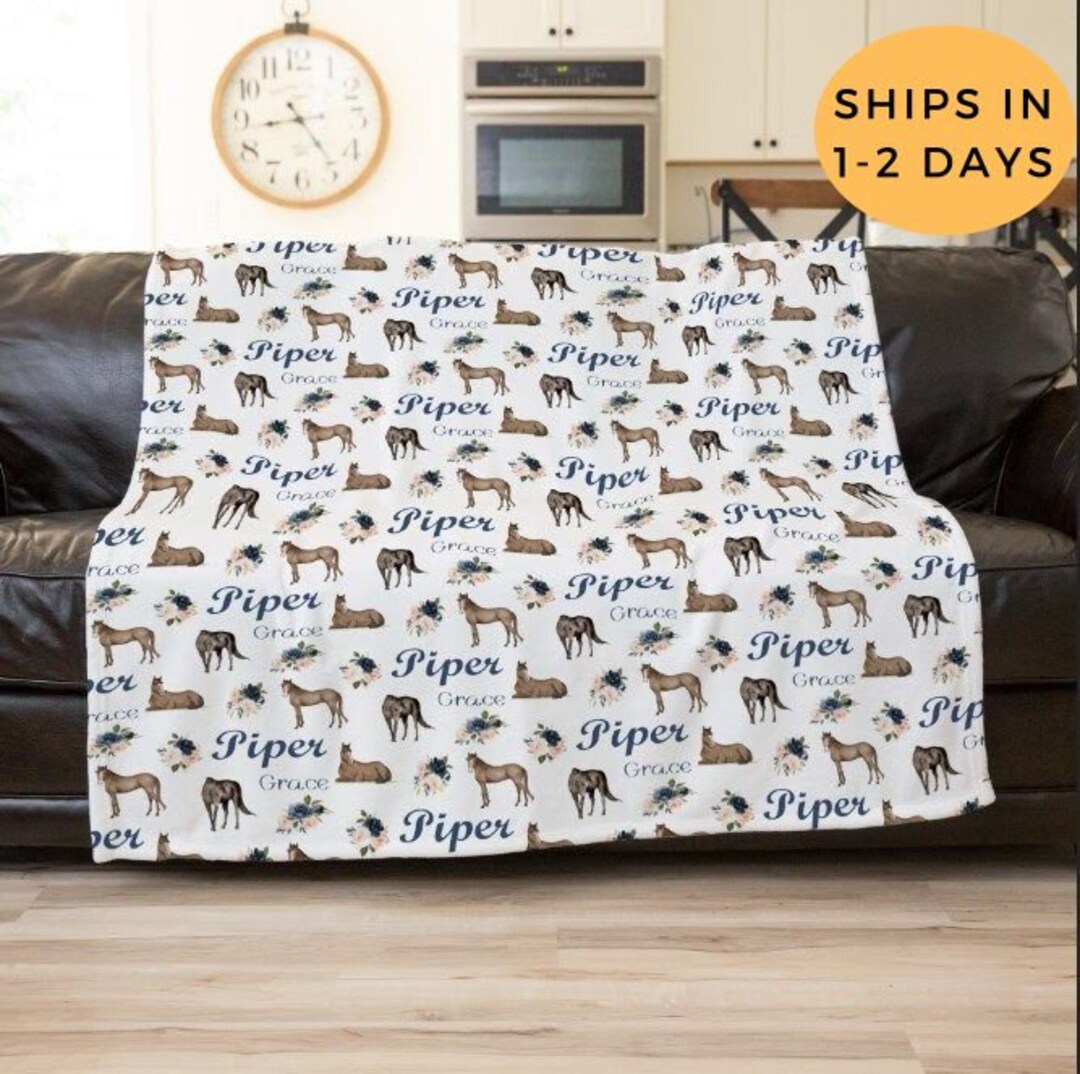 Blue Horse Blanket, Horse Blanket for Girls, Personalized Horse Blanket