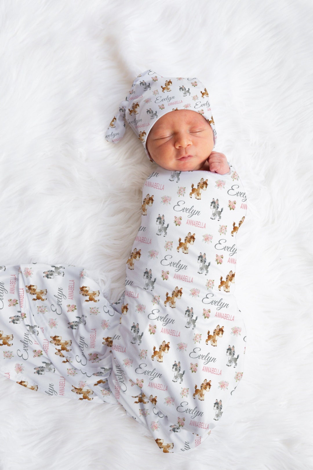 The Caden - Baby Unisex 100*80cm Horse Design Swaddle Blanket