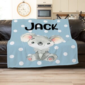 Personalized Baby Boy Blanket, Koala, Personalized Blanket For Kids, Baby Boy Security Blanket, Minky Baby Blanket Boy, Name Blanket