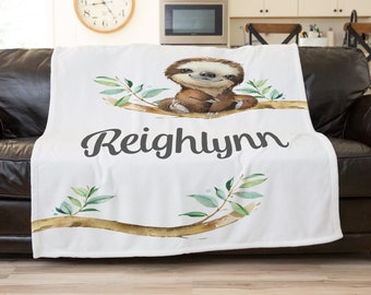 Sloth Blanket Personalized, Custom Sloth Baby Blanket, Sloth Baby Shower Gift, Sloth Nursery Decor, Baby Stroller Blanket, Kids Nap Blanket