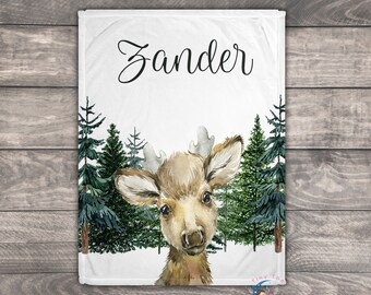 Baby Deer Blanket, Personalized Baby Blanket Boy, Custom Baby Blanket Boy,Deer Baby Blanket, Woodland Animals Blanket, Camping Blanket,