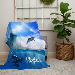 Personalized Dolphin Blanket, Nautical Ocean Throw, Kids Birthday Gift image 9