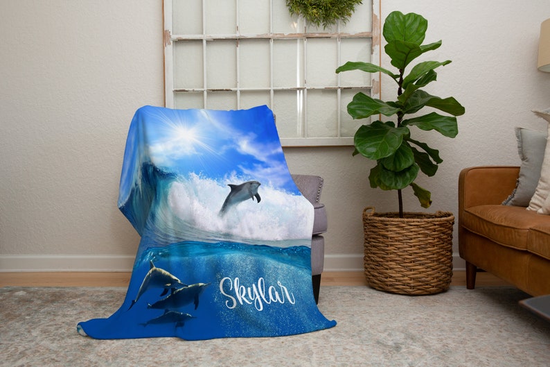 Personalized Dolphin Blanket, Nautical Ocean Throw, Kids Birthday Gift image 9