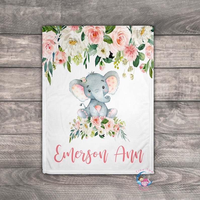 Personalized Baby Blanket Girl Elephant Blanket Baby Name Etsy