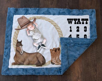 Personalized Cowboy Milestone Blanket – Western Baby Photo Prop