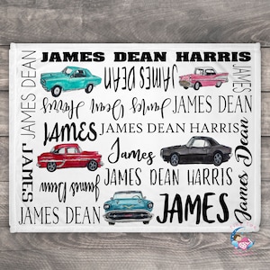 Vintage Car Baby Shower, Baby Name Blanket, Custom Name Blanket, Baby Boy Nursery Bedding, Minky Baby Blanket Boy, Cute Baby Boy Blanket