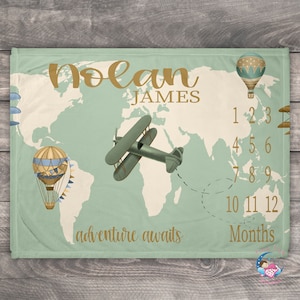 Adventure Awaits, Personalized Photo Blanket, Baby Monthly Milestone Blanket, Adventure Theme Baby Shower, Adventure Nursery Decor, Gift