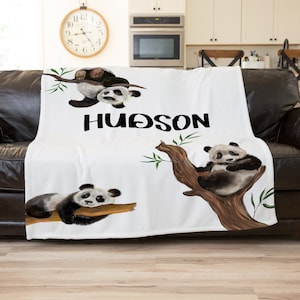 Panda Blanket, Personalized Panda Bear Throw Blanket, Cute Panda Nursery, Custom Newborn Blanket, Baby Shower Gift Boy, Todder Nap Blanket