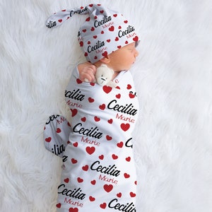 Heart Swaddle, Personalized Baby Swaddle Girl, Custom Baby Swaddle, Hospital Swaddle Set Girl, Heart Nursery Decor, Heart Baby Shower Gift