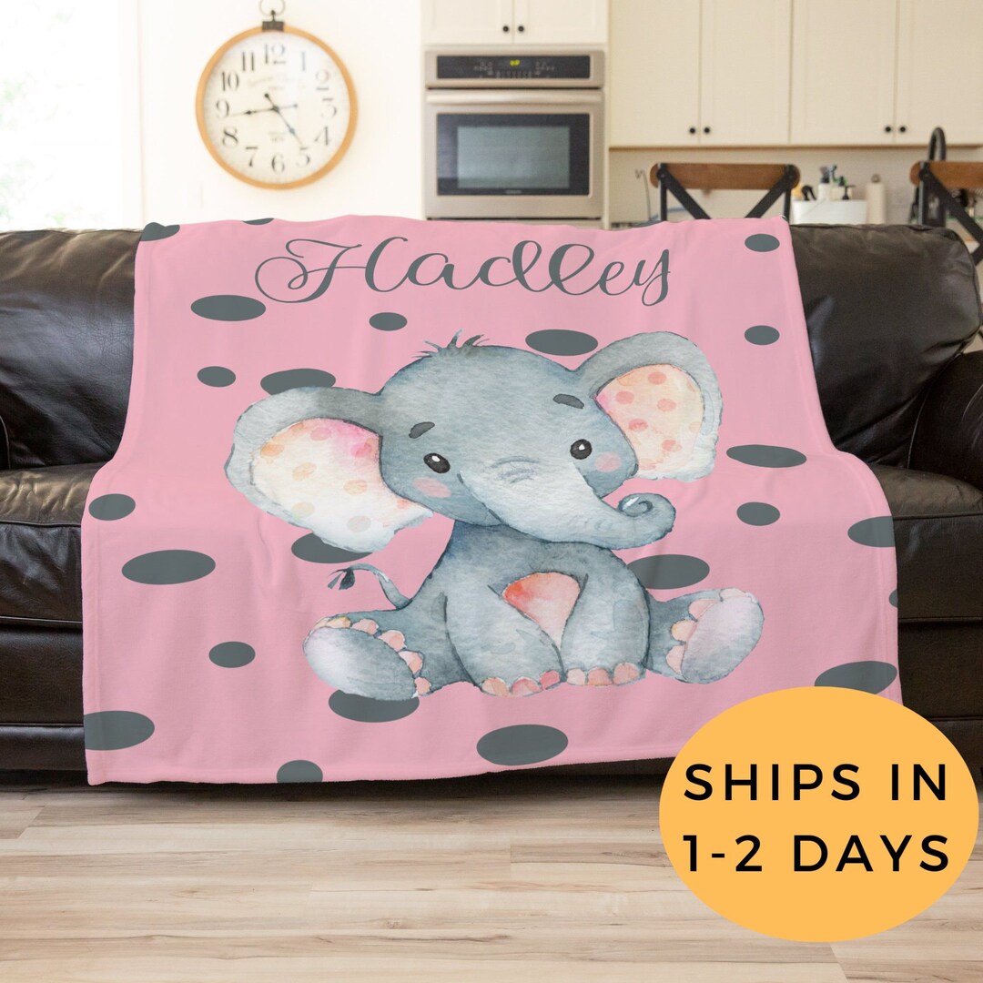 Elephant Blanket, Custom Name Baby Blanket, Elephant Baby Blanket Girl